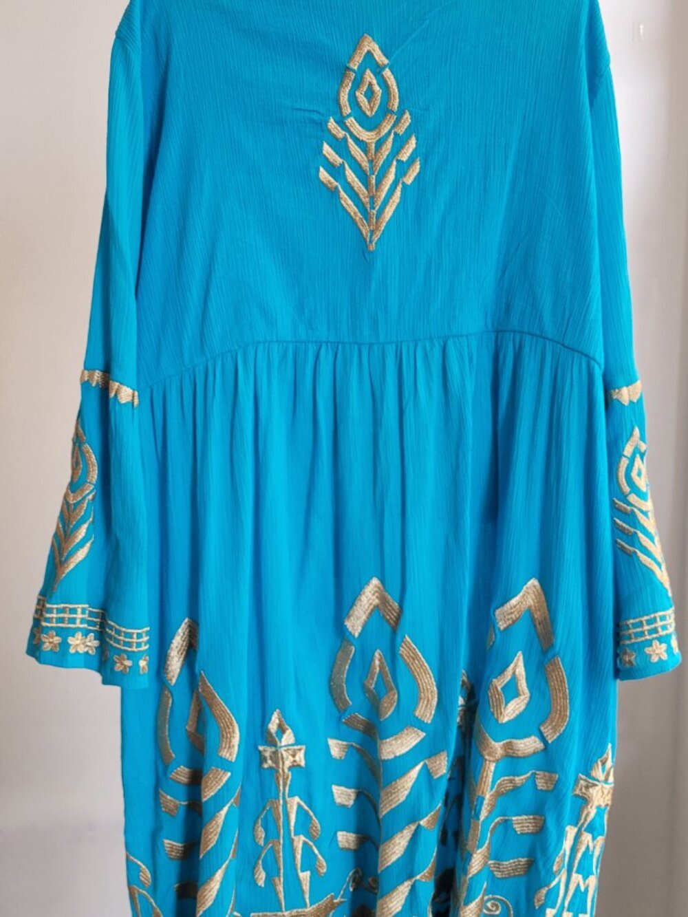 Soft Surroundings Zaneta Turquoise Babydoll Gold Flare Dress: (Size: XL) - Picture 4 of 16
